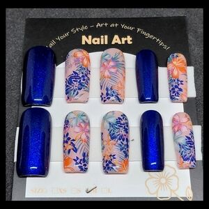 Floral and Blue Gel Press On Nail Art Set